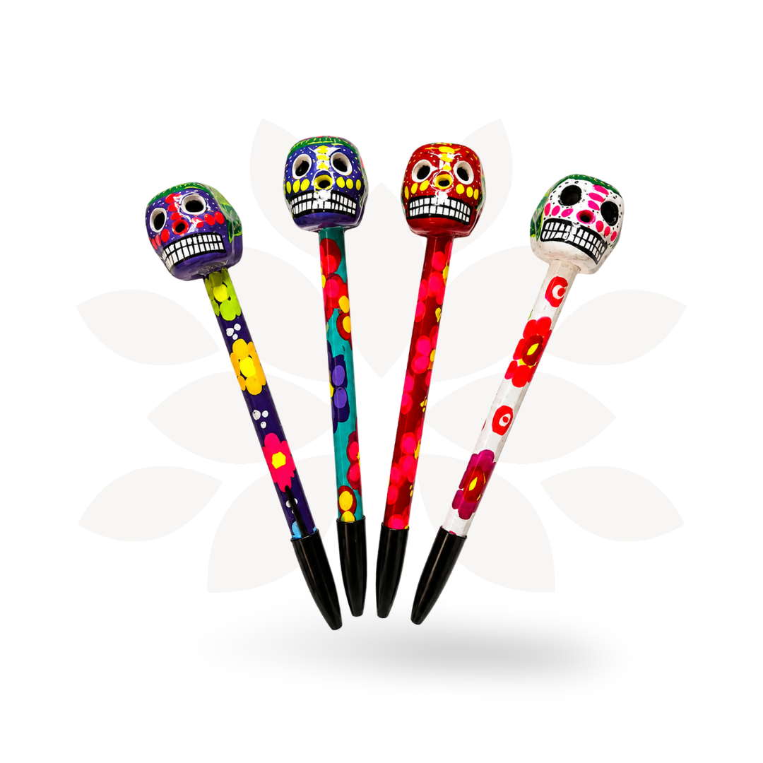 Hand-Painted Sugar Skull Ceramic Floral Pen - Unique Mexican Design - Mexico Accessories La Vie Bien Hand-Painted Sugar Skull Ceramic Floral Pen - Unique Mexican Design - Mexico