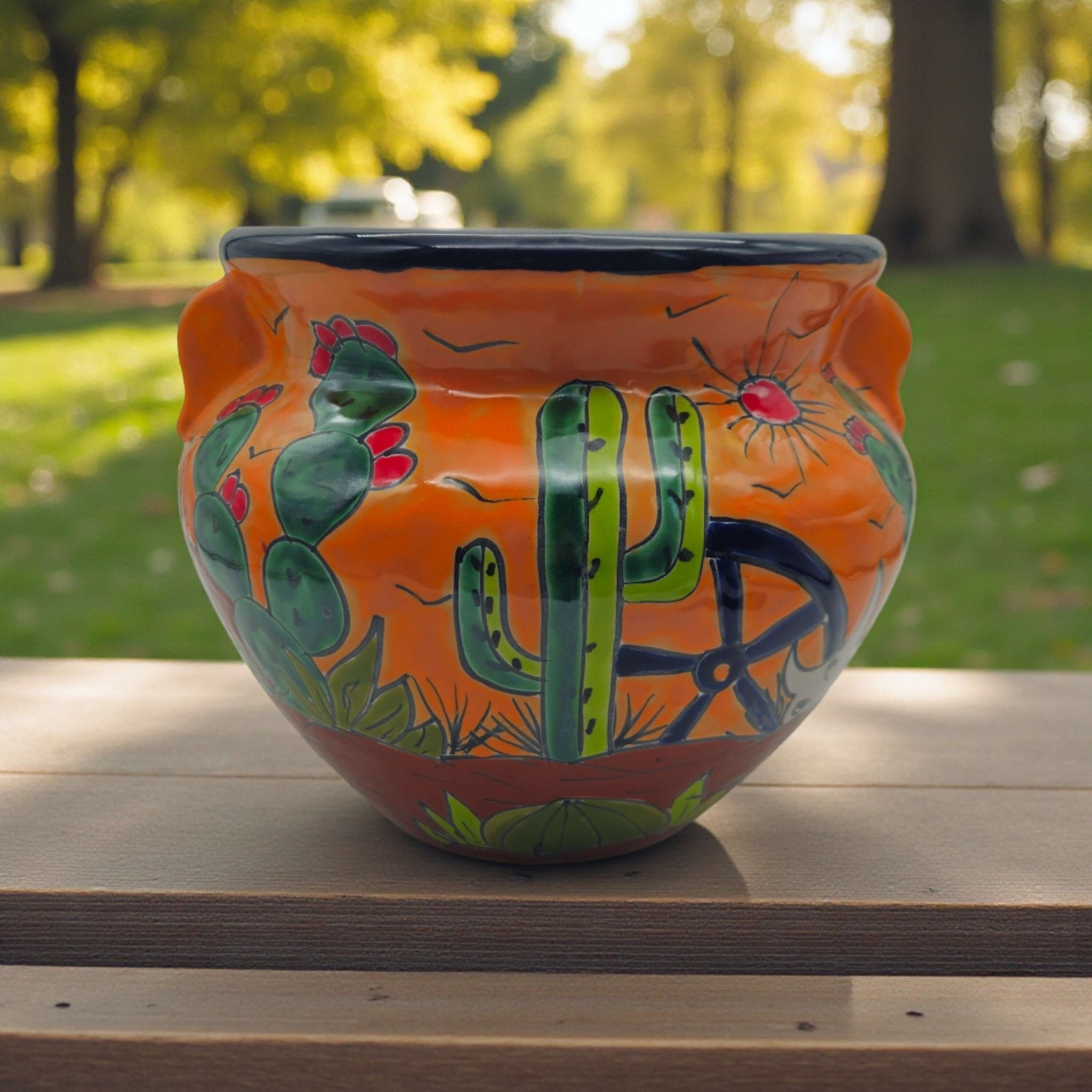 Hand - Painted Talavera Cactus Flower Pot | Desert Michoacana Planter Talavera Planter La Vie Bien Hand - Painted Talavera Cactus Flower Pot | Desert Michoacana Planter