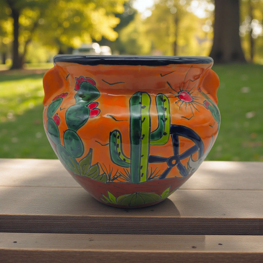 Hand-Painted Talavera Cactus Flower Pot | Desert Michoacana Planter Talavera Planter La Vie Bien Hand-Painted Talavera Cactus Flower Pot | Desert Michoacana Planter