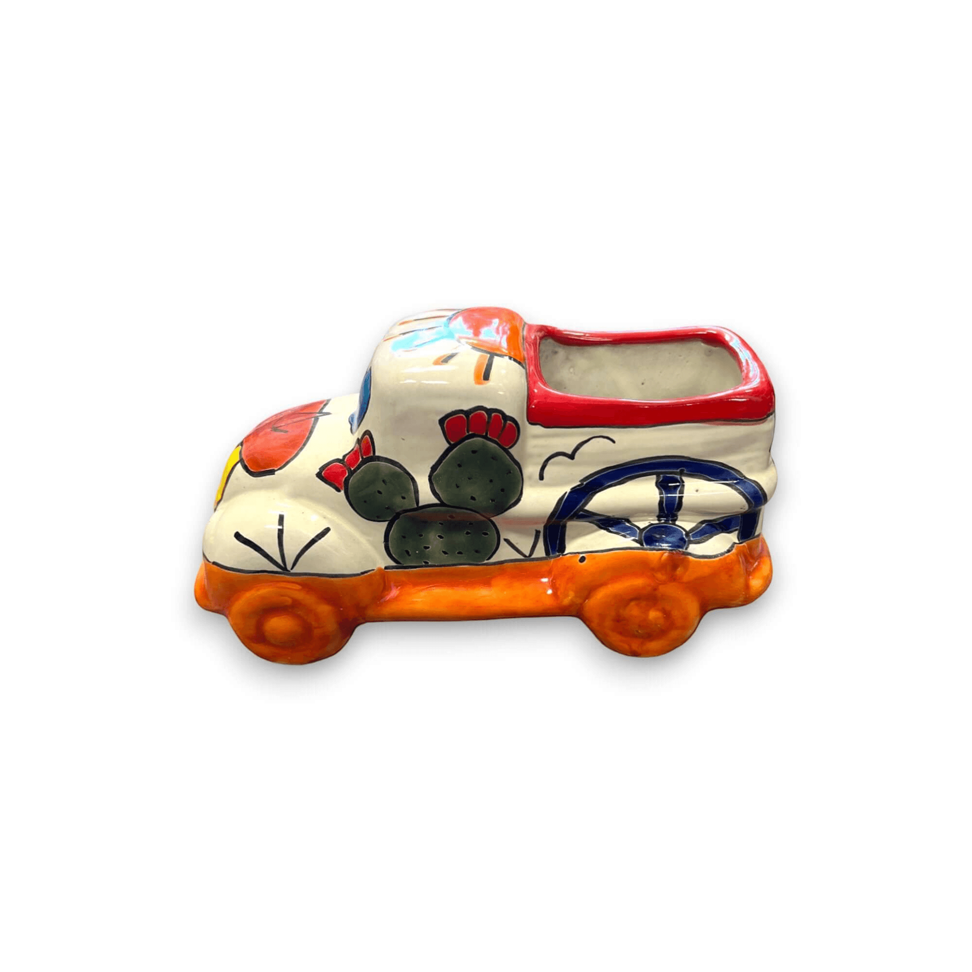 Hand-Painted Talavera Car Planter | Colorful Ceramic Car Statue (Small)
