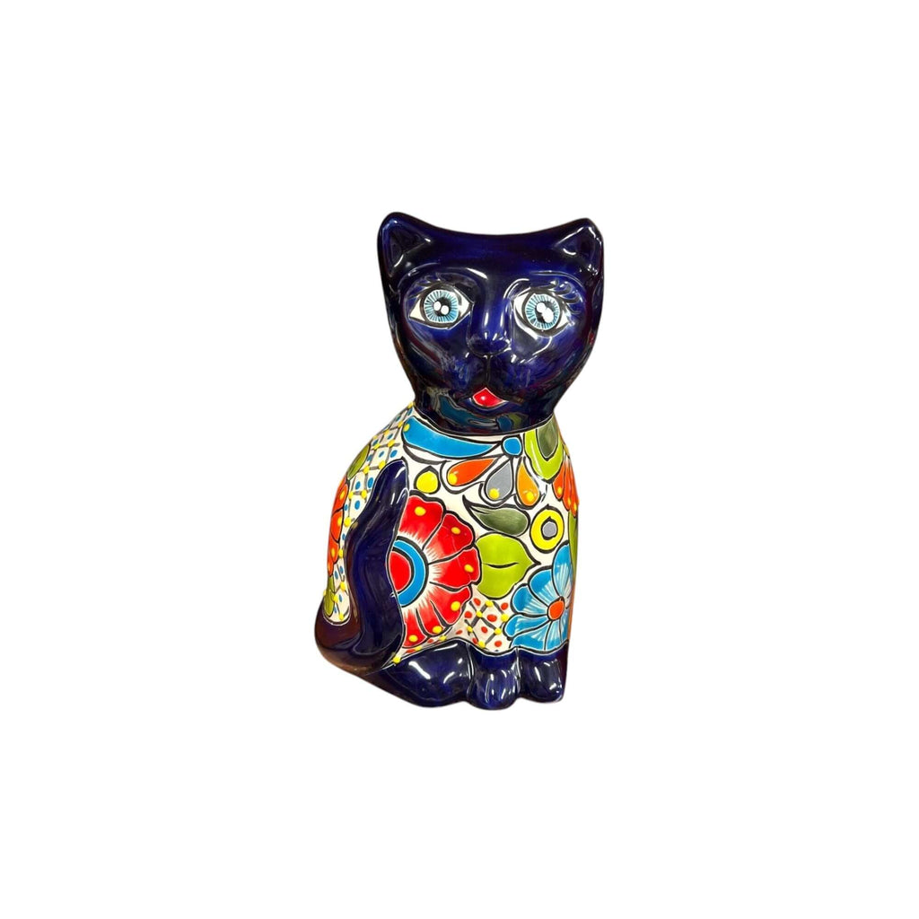 Hand-Painted Talavera Cat Statue | Medium Mexican Folk Art