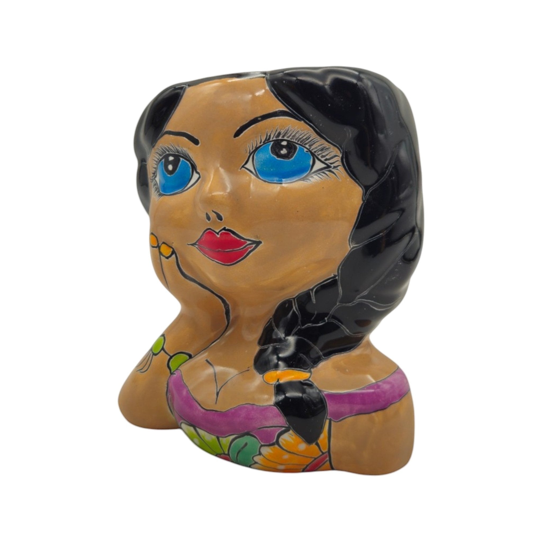 Hand-Painted Talavera Ceramic Lady Planter | Mexican Artwork Décor Talavera Planter La Vie Bien Hand-Painted Talavera Ceramic Lady Planter | Mexican Artwork Décor