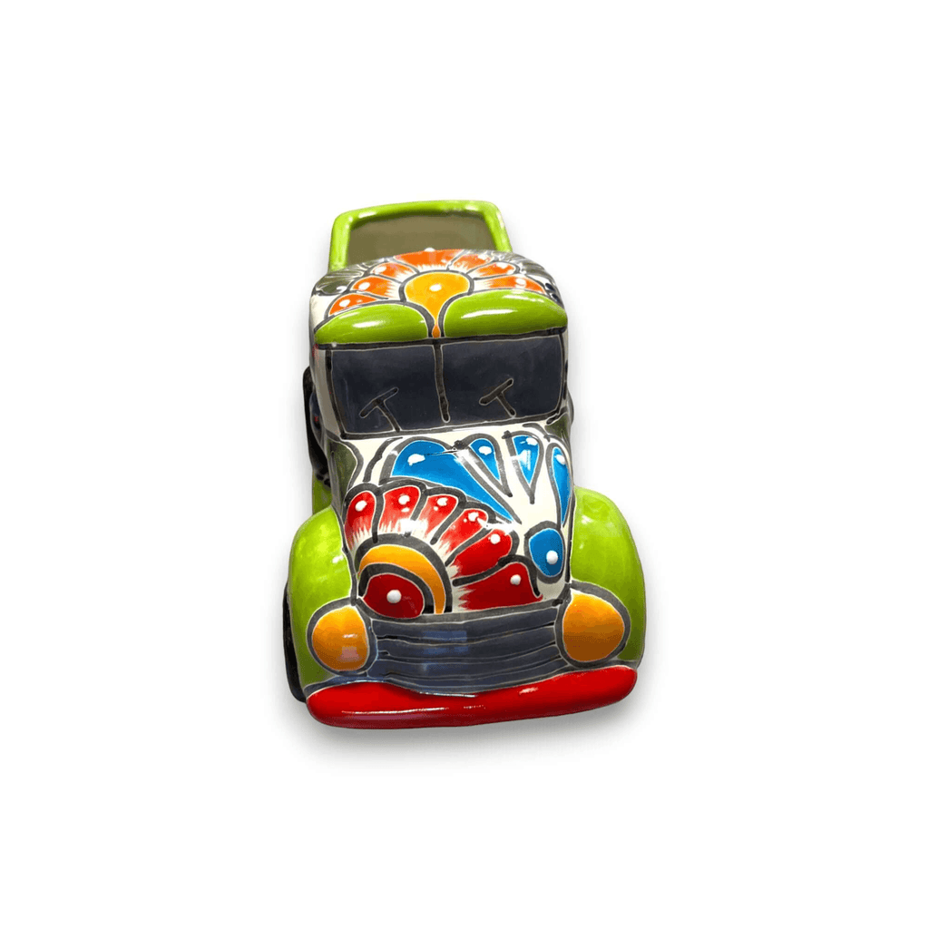 Hand-Painted Talavera Car Planter | Colorful Ceramic Car Statue (Small)