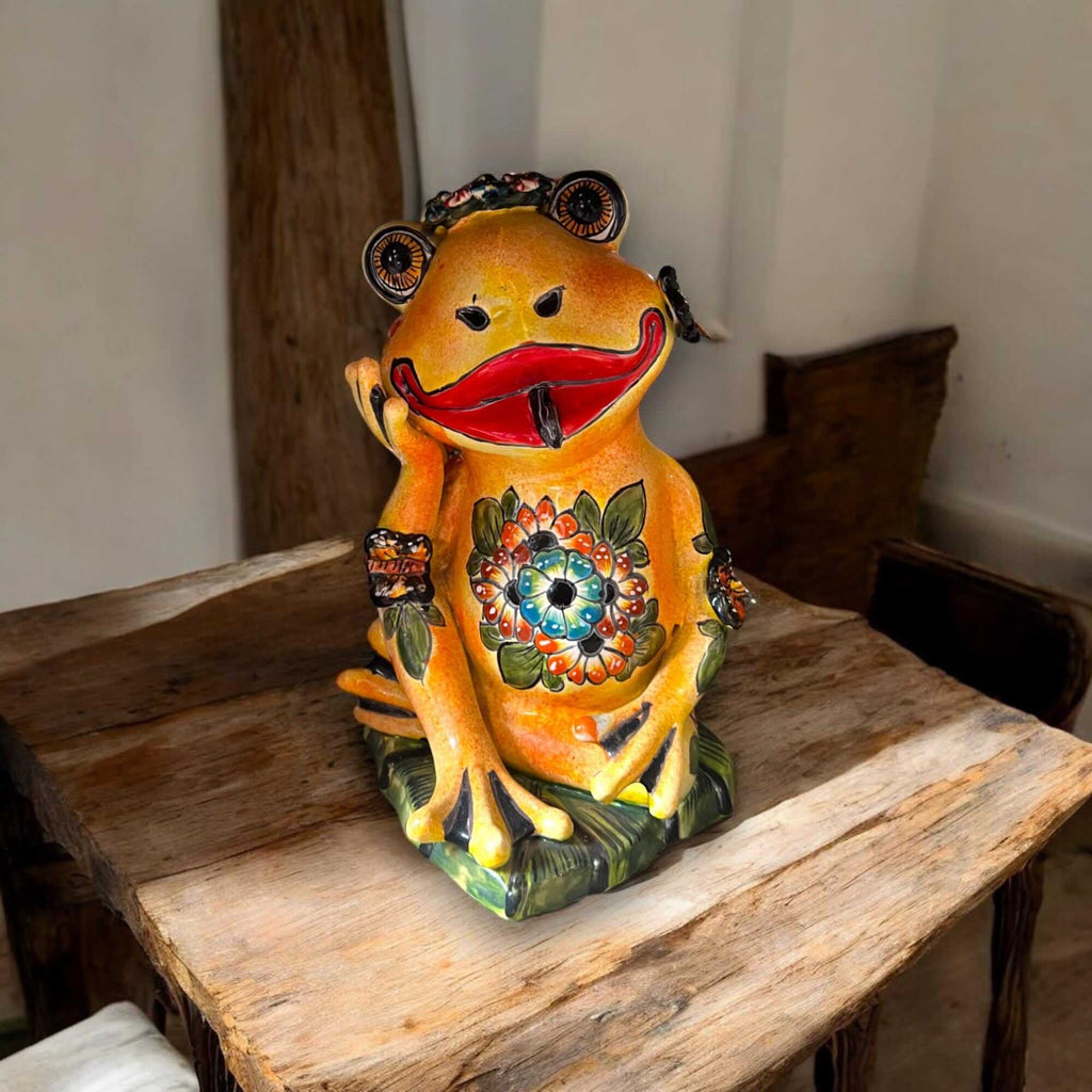 Hand - Painted Talavera Frog Statue | Mexican Ceramic Animal Decor Talavera Statue La Vie Bien Hand - Painted Talavera Frog Statue | Mexican Ceramic Animal Decor