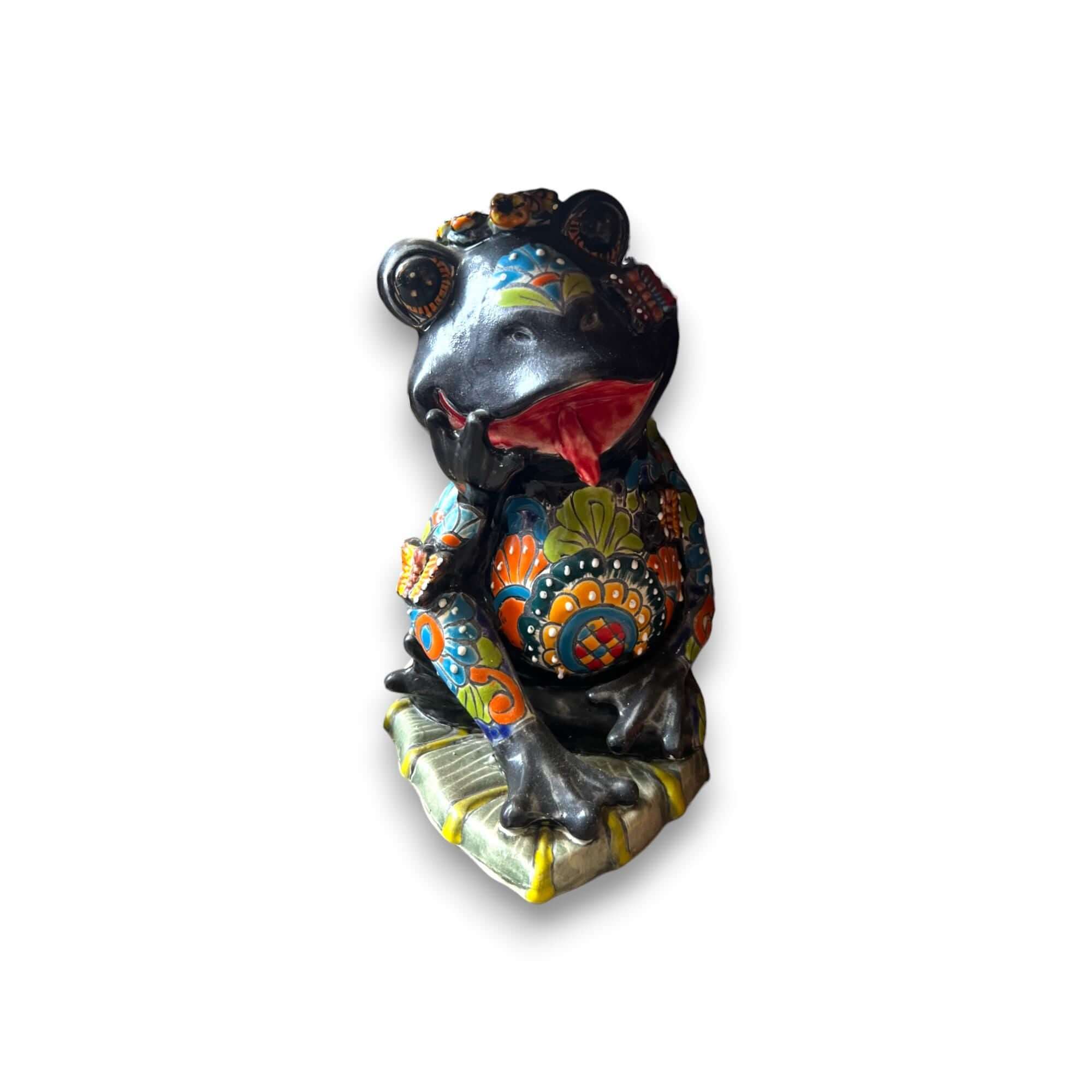 Hand-Painted Talavera Frog Statue | Mexican Ceramic Animal Decor Talavera Statue La Vie Bien Hand-Painted Talavera Frog Statue | Mexican Ceramic Animal Decor