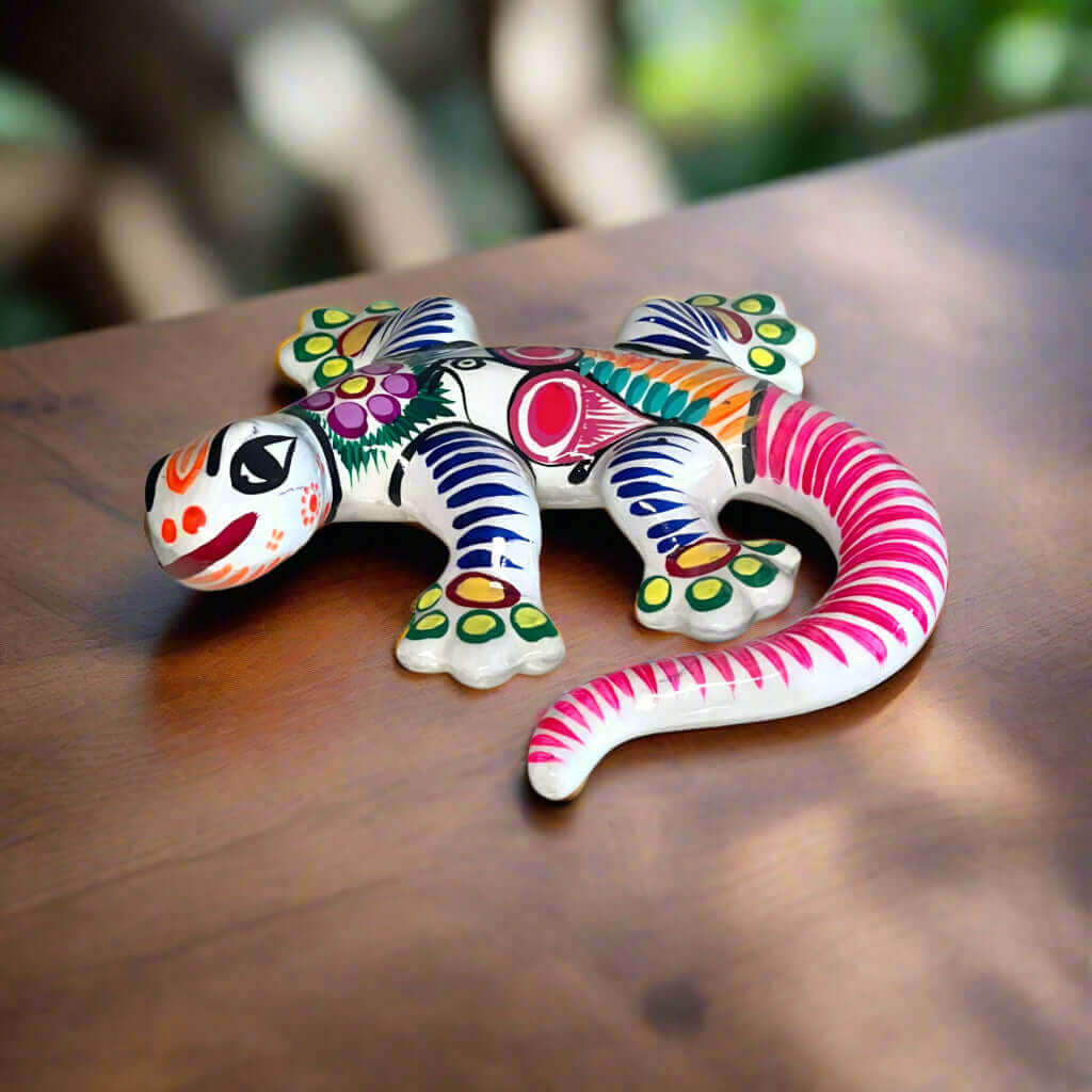 Hand - Painted Talavera Lizard Figurine | Colorful Mexican Wall Decor Guerrero Figurine La Vie Bien Hand - Painted Talavera Lizard Figurine | Colorful Mexican Wall Decor