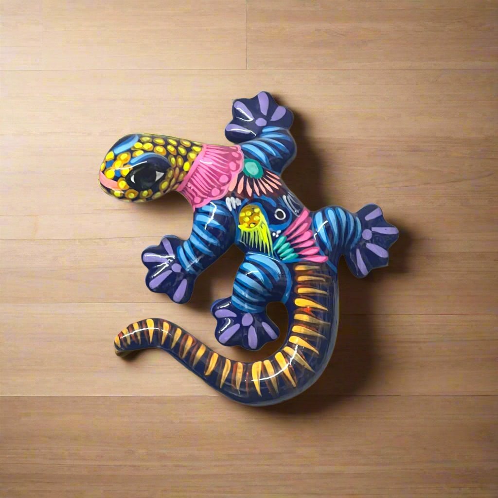 Hand - Painted Talavera Lizard Figurine | Colorful Mexican Wall Decor Guerrero Figurine La Vie Bien Hand - Painted Talavera Lizard Figurine | Colorful Mexican Wall Decor