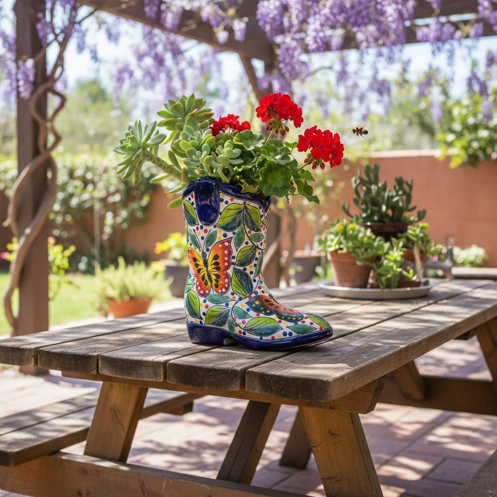 Hand-Painted Talavera Mexican Boot Flower Pot | Colorful Small Talavera Planter Talavera Planter La Vie Bien Hand-Painted Talavera Mexican Boot Flower Pot | Colorful Small Talavera Planter