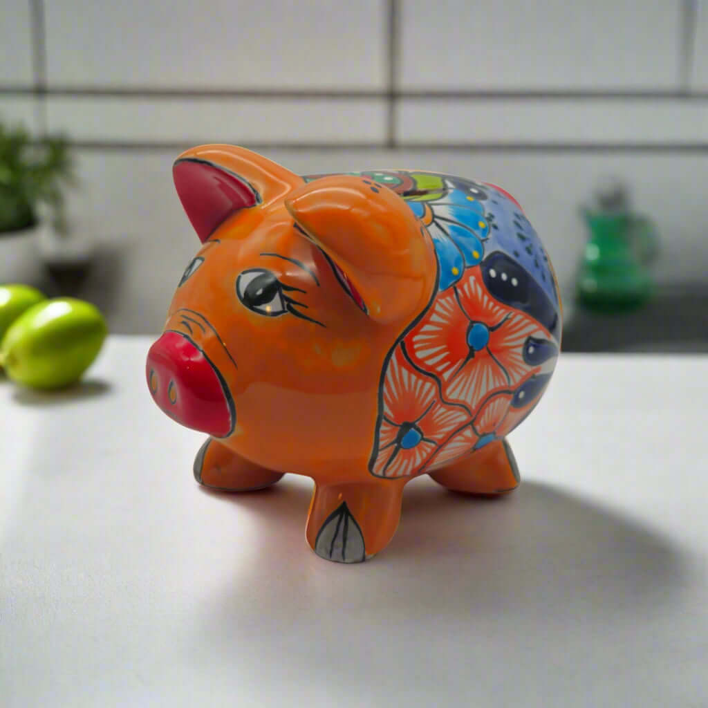 Hand - Painted Talavera Piggy Bank | Mexican Folk Art Design Talavera Piggy Bank La Vie Bien Hand - Painted Talavera Piggy Bank | Mexican Folk Art Design
