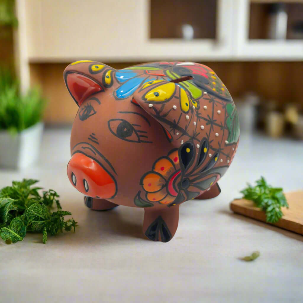 Hand - Painted Talavera Piggy Bank | Mexican Folk Art Design Talavera Piggy Bank La Vie Bien Hand - Painted Talavera Piggy Bank | Mexican Folk Art Design