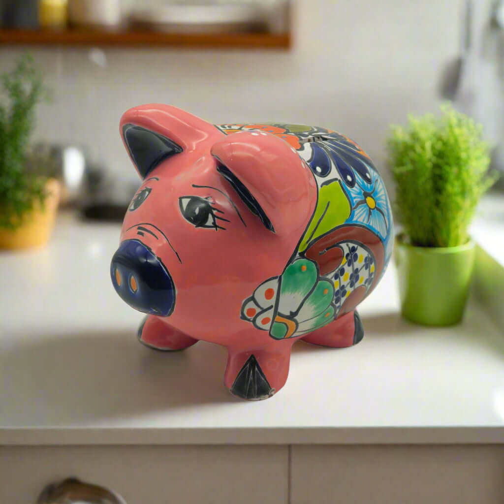 Hand-Painted Talavera Piggy Bank | Mexican Folk Art Design Talavera Piggy Bank La Vie Bien Hand-Painted Talavera Piggy Bank | Mexican Folk Art Design