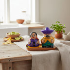 Hand-Painted Talavera Salt & Pepper Shakers | Couple on Tray Guerrero Salt Shakers La Vie Bien Hand-Painted Talavera Salt & Pepper Shakers | Couple on Tray