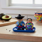 Hand-Painted Talavera Salt & Pepper Shakers | Couple on Tray Guerrero Salt Shakers La Vie Bien Hand-Painted Talavera Salt & Pepper Shakers | Couple on Tray