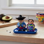 Hand-Painted Talavera Salt & Pepper Shakers | Couple on Tray Guerrero Salt Shakers La Vie Bien Hand-Painted Talavera Salt & Pepper Shakers | Couple on Tray