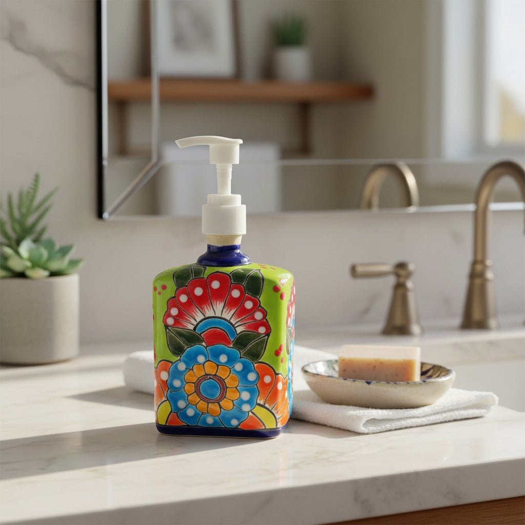 Hand-Painted Talavera Soap Pump | Colorful Ceramic Dispenser Talavera Soap Dispenser La Vie Bien Hand-Painted Talavera Soap Pump | Colorful Ceramic Dispenser