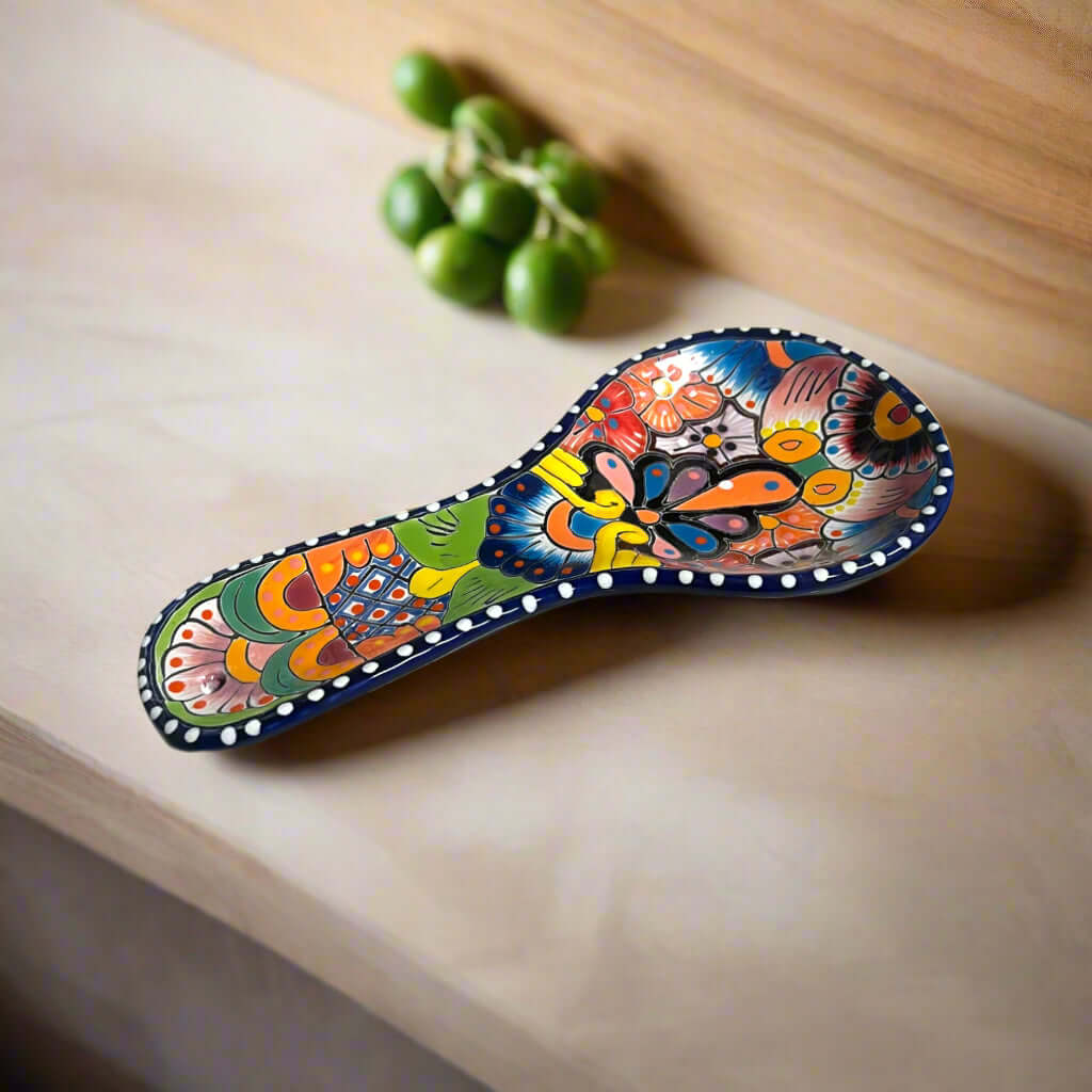 Hand - Painted Talavera Spoon Rest | Colorful Mexican Kitchen Decor Talavera Spoon Rest La Vie Bien Hand - Painted Talavera Spoon Rest | Colorful Mexican Kitchen Decor
