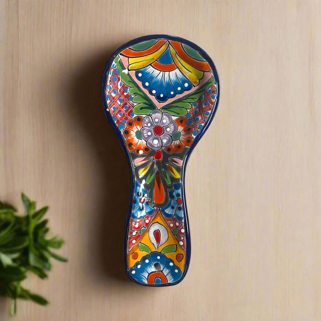 Hand - Painted Talavera Spoon Rest | Colorful Mexican Kitchen Decor Talavera Spoon Rest La Vie Bien Hand - Painted Talavera Spoon Rest | Colorful Mexican Kitchen Decor