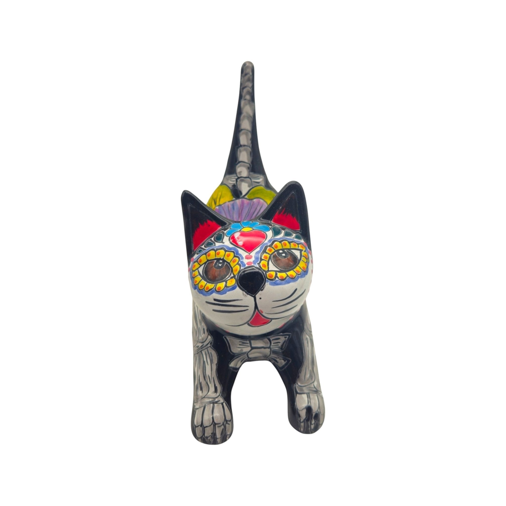 Hand-Painted Talavera Stretching Cat Statue | Day of the Dead Mexican Decor Talavera Statue La Vie Bien Hand-Painted Talavera Stretching Cat Statue | Day of the Dead Mexican Decor