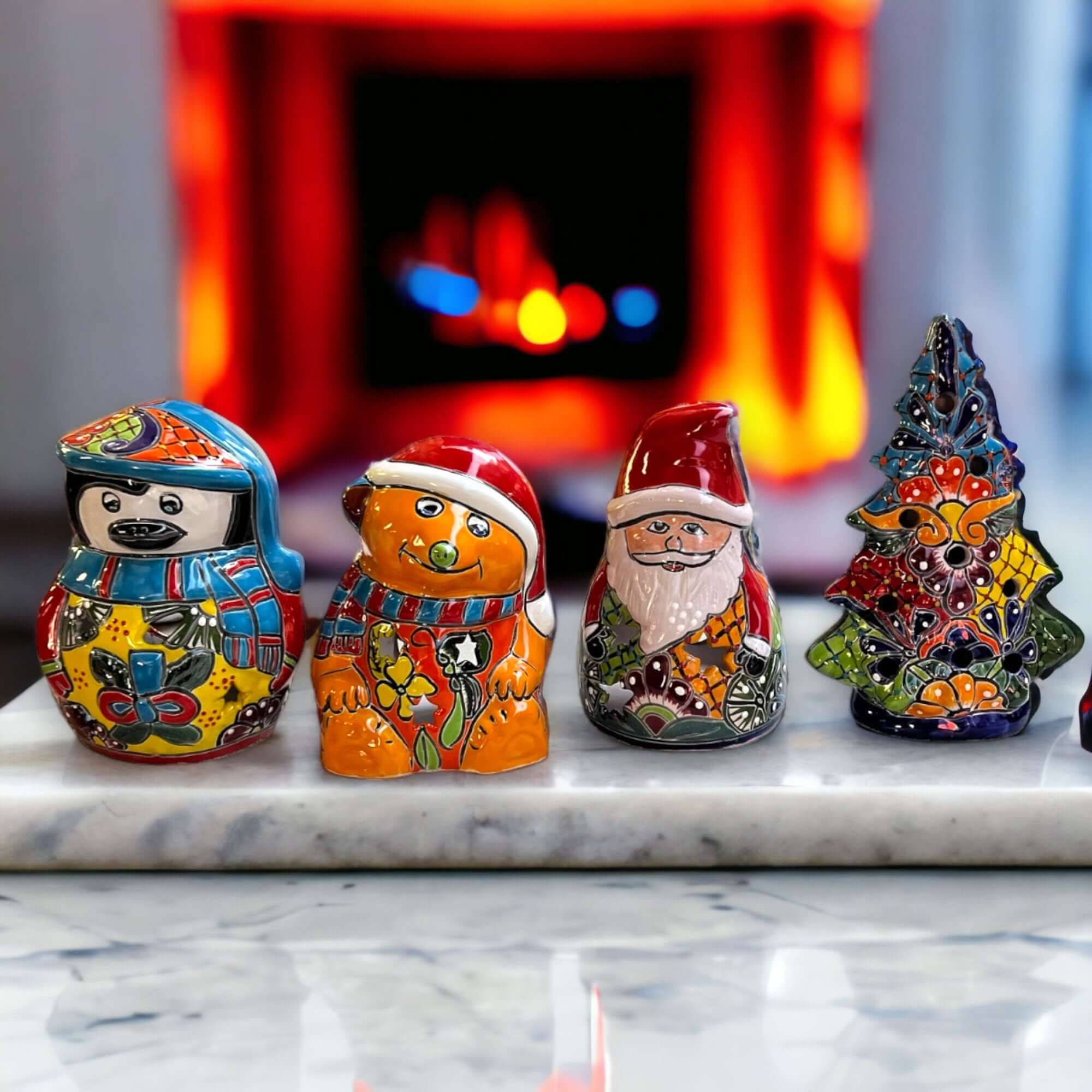 Hand-Painted Talavera Teddy Bear Statue | Festive Christmas Decor (Medium Size) Talavera Statue La Vie Bien Hand-Painted Talavera Teddy Bear Statue | Festive Christmas Decor (Medium Size)