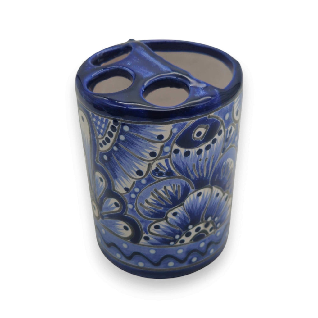 Hand-Painted Talavera Toothbrush Holder | Blue & White Ceramic Talavera Toothbrush Holder La Vie Bien Hand-Painted Talavera Toothbrush Holder | Blue & White Ceramic