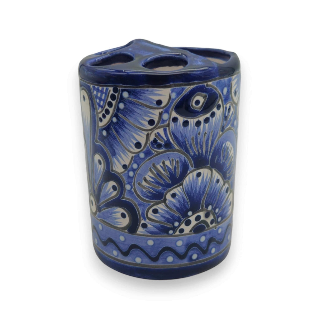Hand-Painted Talavera Toothbrush Holder | Blue & White Ceramic Talavera Toothbrush Holder La Vie Bien Hand-Painted Talavera Toothbrush Holder | Blue & White Ceramic