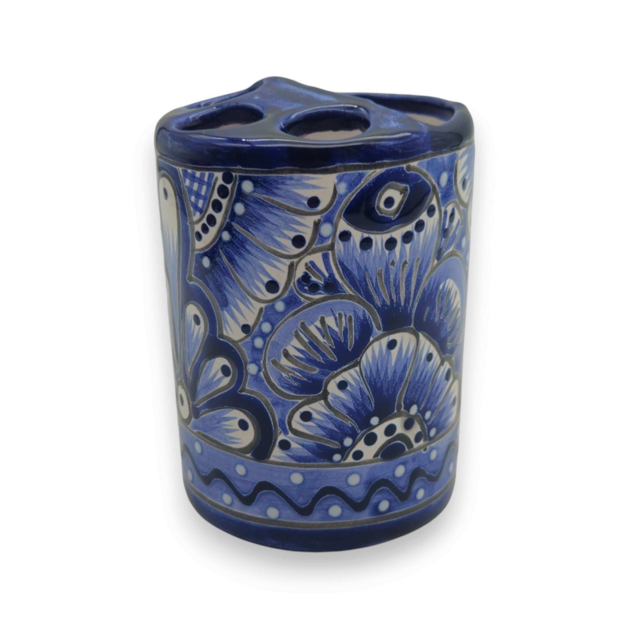 Hand-Painted Talavera Toothbrush Holder | Blue & White Ceramic Talavera Toothbrush Holder La Vie Bien Hand-Painted Talavera Toothbrush Holder | Blue & White Ceramic