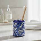 Hand-Painted Talavera Toothbrush Holder | Blue & White Ceramic Talavera Toothbrush Holder La Vie Bien Hand-Painted Talavera Toothbrush Holder | Blue & White Ceramic