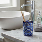 Hand-Painted Talavera Toothbrush Holder | Blue & White Ceramic Talavera Toothbrush Holder La Vie Bien Hand-Painted Talavera Toothbrush Holder | Blue & White Ceramic