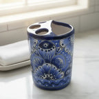 Hand - Painted Talavera Toothbrush Holder | Blue & White Ceramic Talavera Toothbrush Holder La Vie Bien Hand - Painted Talavera Toothbrush Holder | Blue & White Ceramic