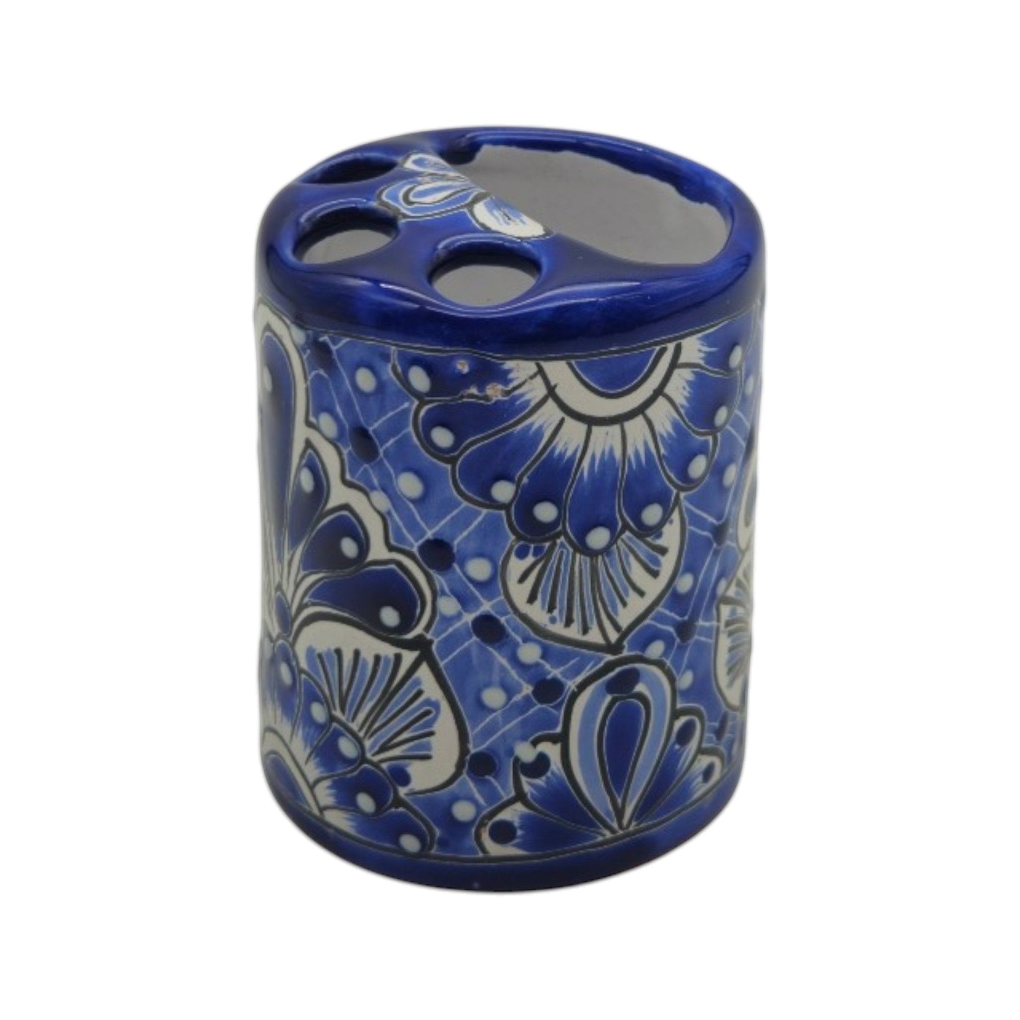 Hand-Painted Talavera Toothbrush Holder | Blue & White Ceramic Talavera Toothbrush Holder La Vie Bien Hand-Painted Talavera Toothbrush Holder | Blue & White Ceramic