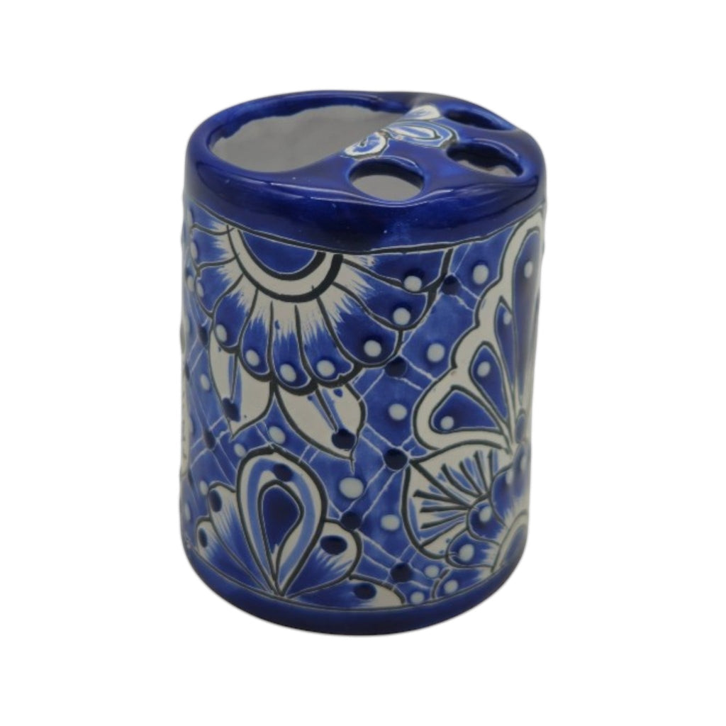 Hand-Painted Talavera Toothbrush Holder | Blue & White Ceramic Talavera Toothbrush Holder La Vie Bien Hand-Painted Talavera Toothbrush Holder | Blue & White Ceramic
