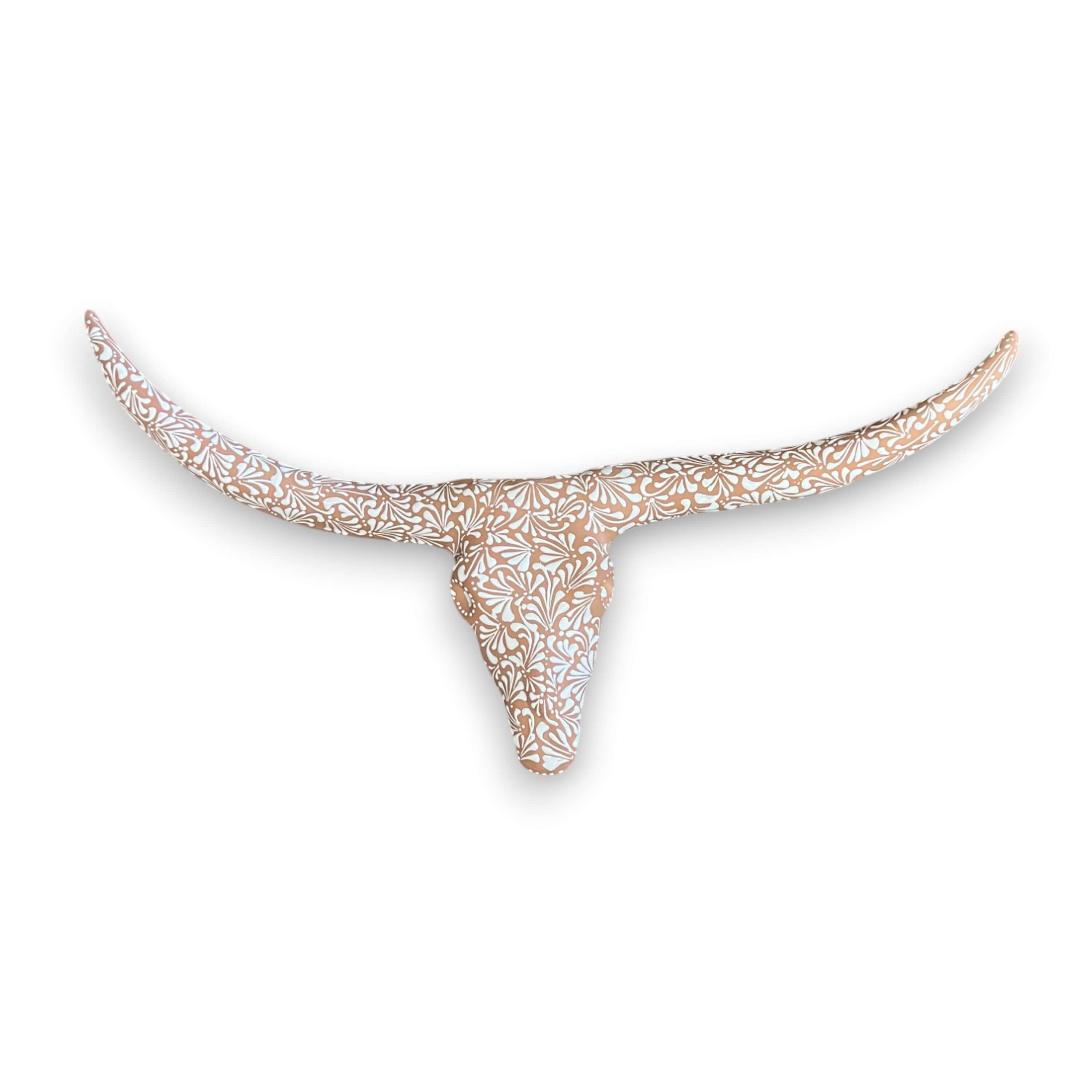 Terracotta Longhorn Wall Art | Hand-Painted Mexican Bull Skull