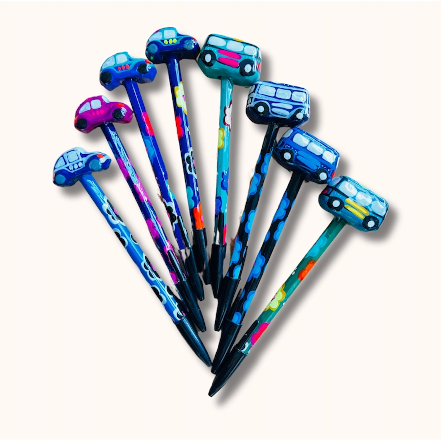 Hand - Painted VW Bug Ceramic Car Ink Pen | Van Flower Pen - Mexico Accessories La Vie Bien Hand - Painted VW Bug Ceramic Car Ink Pen | Van Flower Pen - Mexico