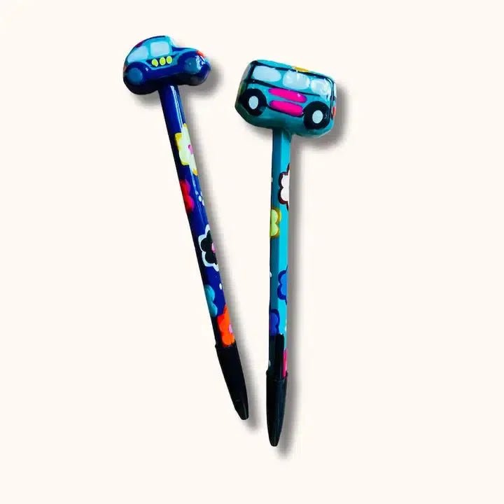 Hand - Painted VW Bug Ceramic Car Ink Pen | Van Flower Pen - Mexico Accessories La Vie Bien Hand - Painted VW Bug Ceramic Car Ink Pen | Van Flower Pen - Mexico