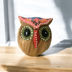 Hand-Painted Wooden Owl Figurine - Pink & Green Vibrant Design by Music Frog Co