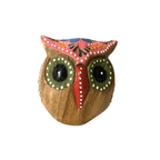 Hand-Painted Wooden Owl Figurine - Pink & Green Vibrant Design by Music Frog Co