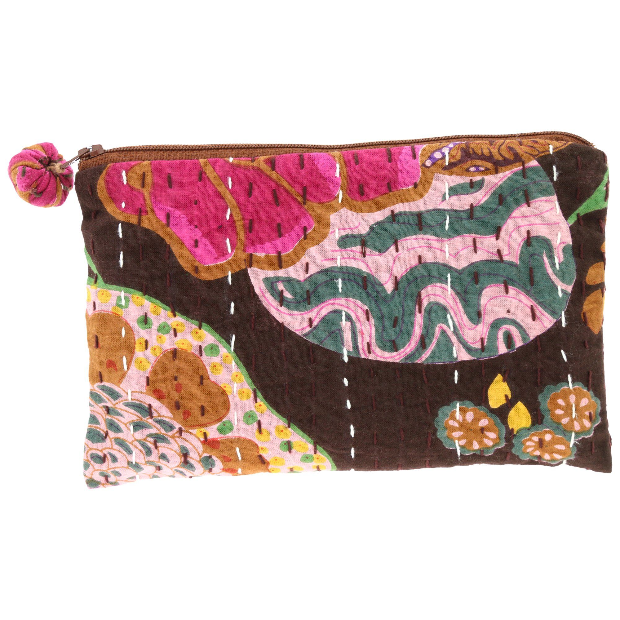 Hand-Stitched Kantha Cosmetic Bag Cosmetic & Jewelry Bags La Vie Bien Hand-Stitched Kantha Cosmetic Bag