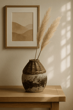 Hand-Woven Rattan & Clay Vase, Distressed by White Cliff Studio