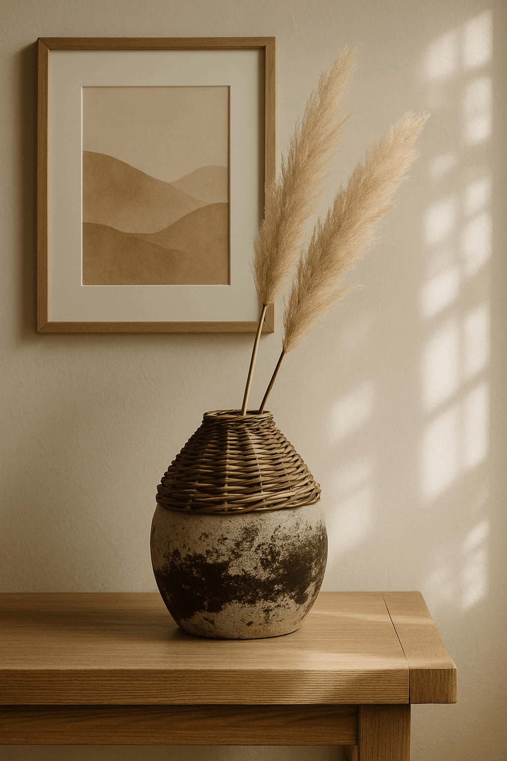 Hand-Woven Rattan & Clay Vase, Distressed by White Cliff Studio