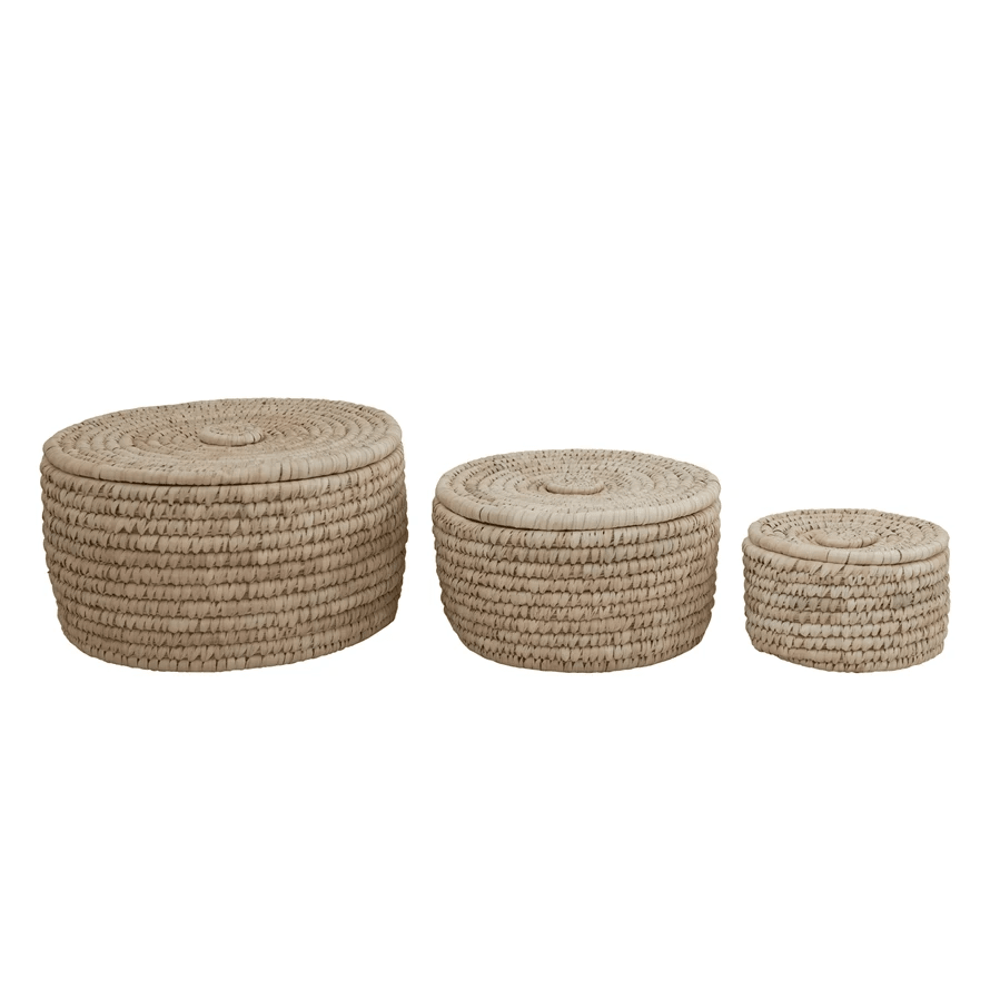 Hand-Woven Storage Baskets with Lids, Set of 3 by White Cliff Studio