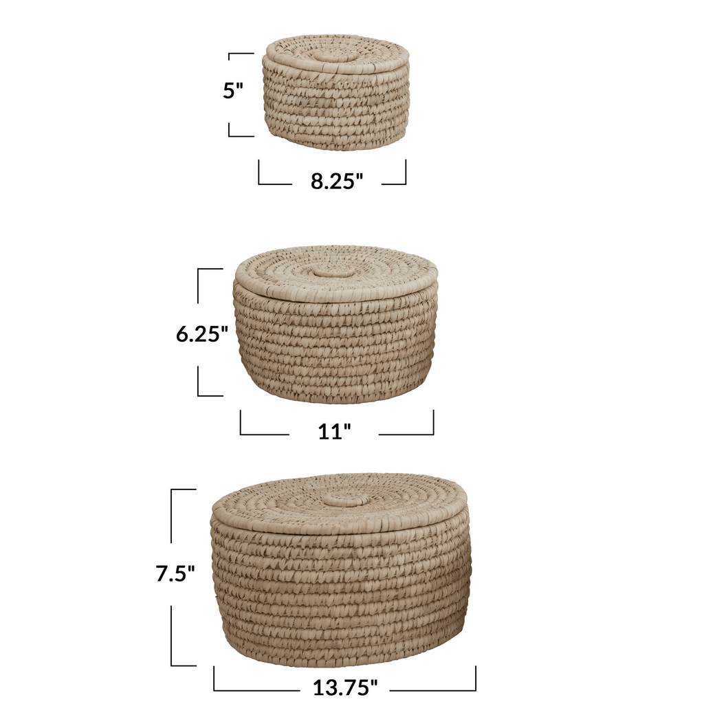 Hand-Woven Storage Baskets with Lids, Set of 3 by White Cliff Studio
