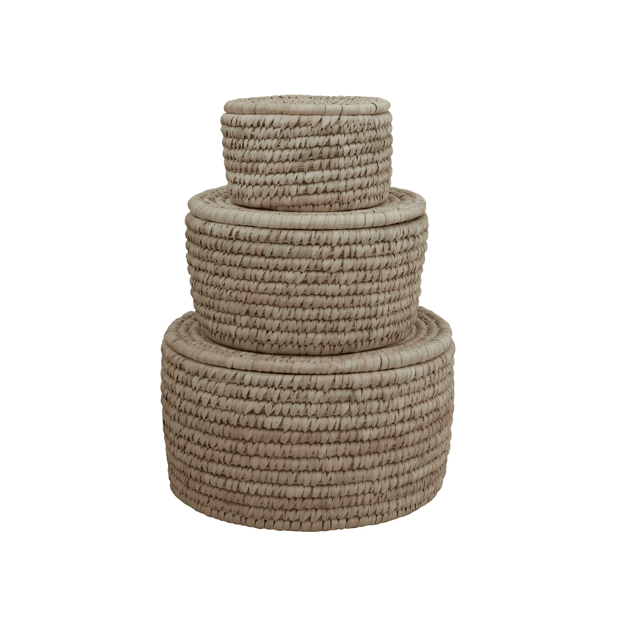 Hand-Woven Storage Baskets with Lids, Set of 3 by White Cliff Studio