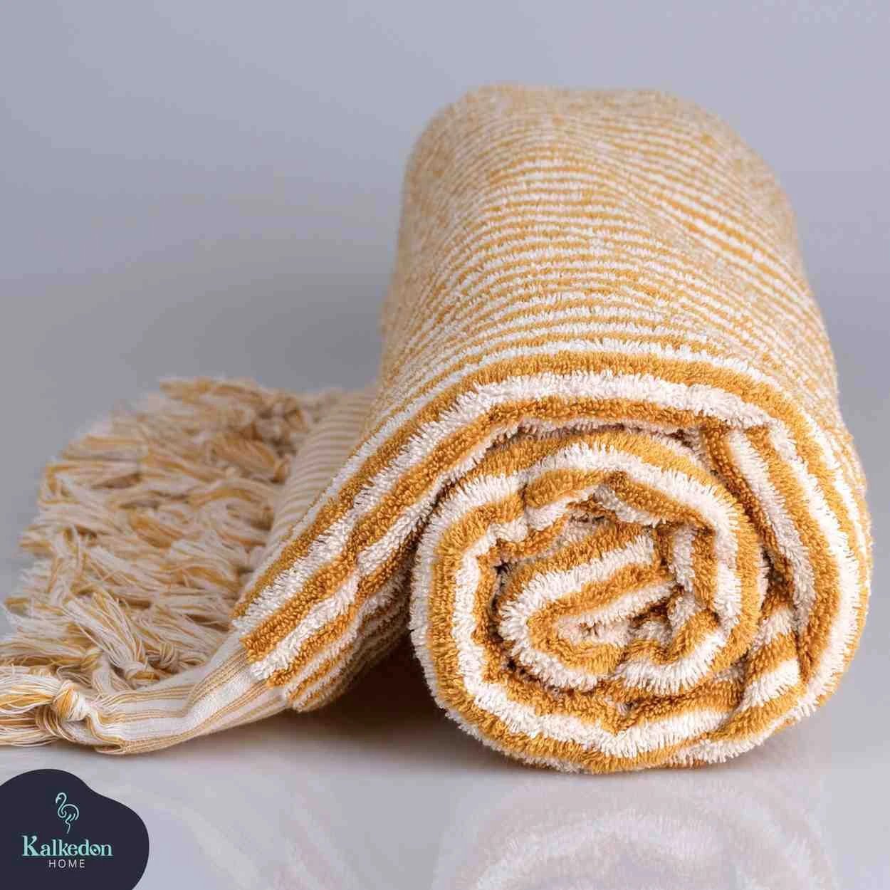 Hand woven Striped Bath Towel by Kalkedon Towels