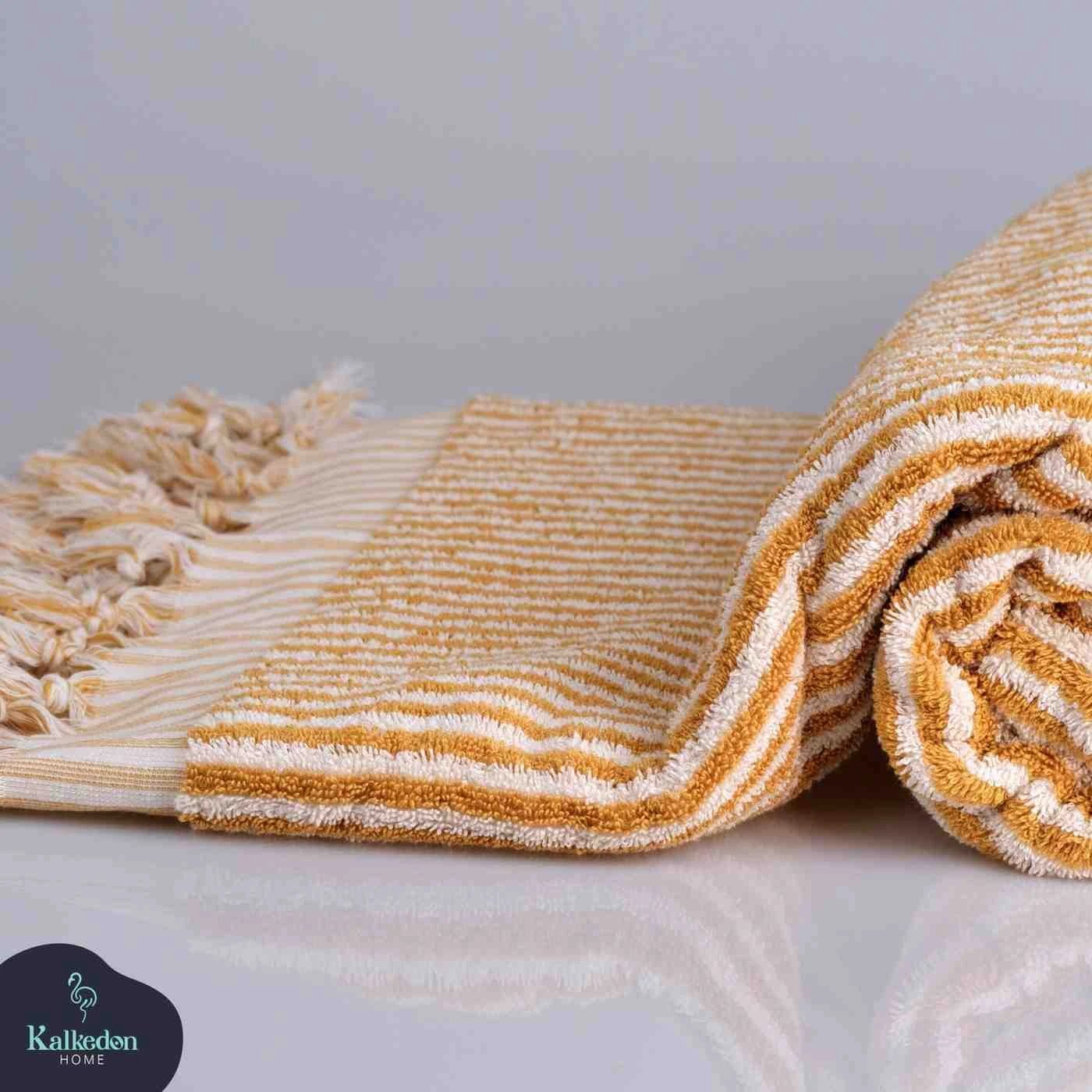Hand woven Striped Bath Towel by Kalkedon Towels