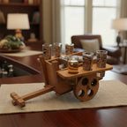 Handblown Mexican Decanter Set | Rustic Wooden Wagon Display