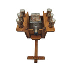 Handblown Mexican Decanter Set | Rustic Wooden Wagon Display Mexican Decanter La Vie Bien Handblown Mexican Decanter Set | Rustic Wooden Wagon Display