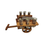 Handblown Mexican Decanter Set | Rustic Wooden Wagon Display Mexican Decanter La Vie Bien Handblown Mexican Decanter Set | Rustic Wooden Wagon Display