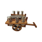 Handblown Mexican Decanter Set | Rustic Wooden Wagon Display Mexican Decanter La Vie Bien Handblown Mexican Decanter Set | Rustic Wooden Wagon Display