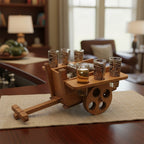 Handblown Mexican Decanter Set | Rustic Wooden Wagon Display Mexican Decanter La Vie Bien Handblown Mexican Decanter Set | Rustic Wooden Wagon Display