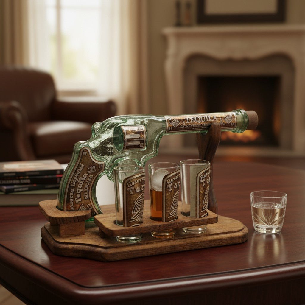 Handblown Mexican Shot Glass Set | Revolver Decanter Display Mexican Decanter La Vie Bien Handblown Mexican Shot Glass Set | Revolver Decanter Display
